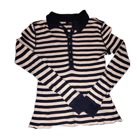 Chaps Tops - Chaps Est. 1978 Navy Blue & White Striped Waffle Knit Thermal Henley Shirt -...